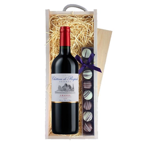 Chateau de Respide Bordeaux 75cl Red Wine & Stick Of Chocolate Eggs, Wooden Box